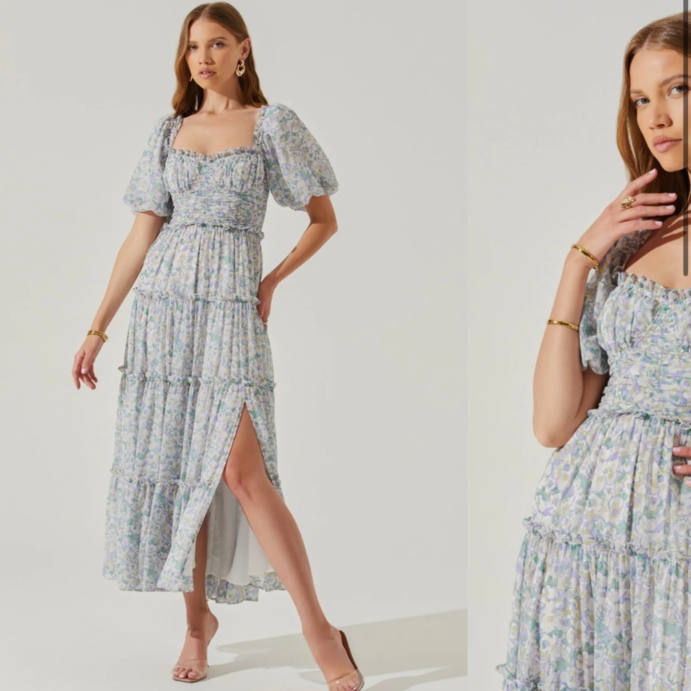 ASTR THE LABEL PRINA FLORAL PUFF SLEEVE TIERED MIDI DRESS